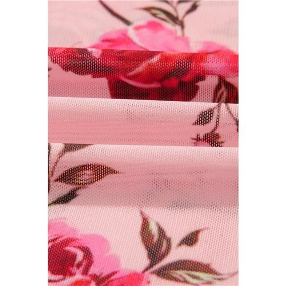 Floral Print Exposed Seam Detail Mesh Long Sleeve Top - Picture 7 of 7